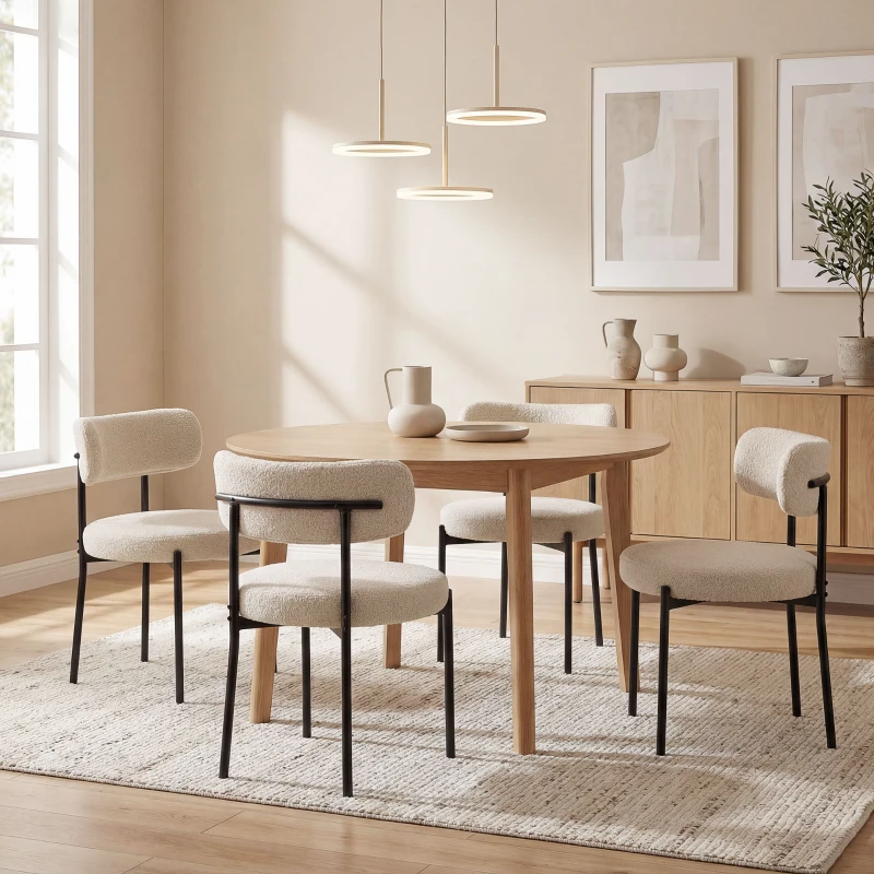 HOMCOM 4 Pieces Kitchen Chairs, Modern Dining Chairs w/ Berber Fleece Upholstery and Steel Legs for Living Room, Beige