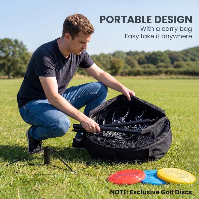 Soozier 24-Chain Portable Practice Basket for Disc Golf Target Stand, Lightweight Basket w/ Carry Bag Black and Silver