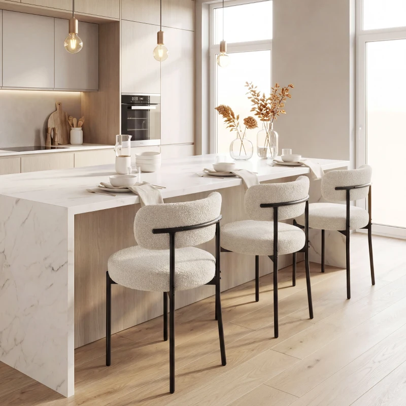 HOMCOM 4 Pieces Kitchen Chairs, Modern Dining Chairs w/ Berber Fleece Upholstery and Steel Legs for Living Room, Beige