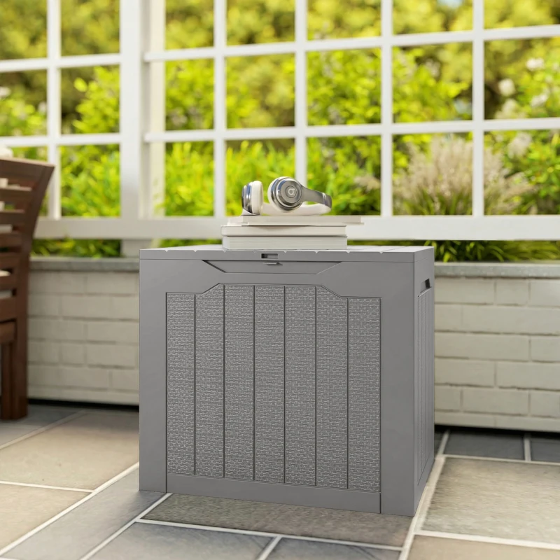 Outsunny 28 Gallon Deck Box, Resin Outdoor Storage Box with Handles, Waterproof and UV Resistant Storage Container