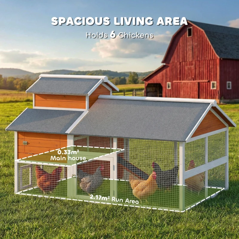 PawHut 79"L Chicken Coop with Run for 6 Chickens, Wooden Chicken House with Nesting Boxes and Pull-Out Tray