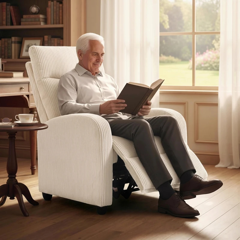 HOMCOM Fabric Recliner Chair Manual Home Theater Seating Single Reclining Sofa Chair with Padded Seat for Living Room, Beige