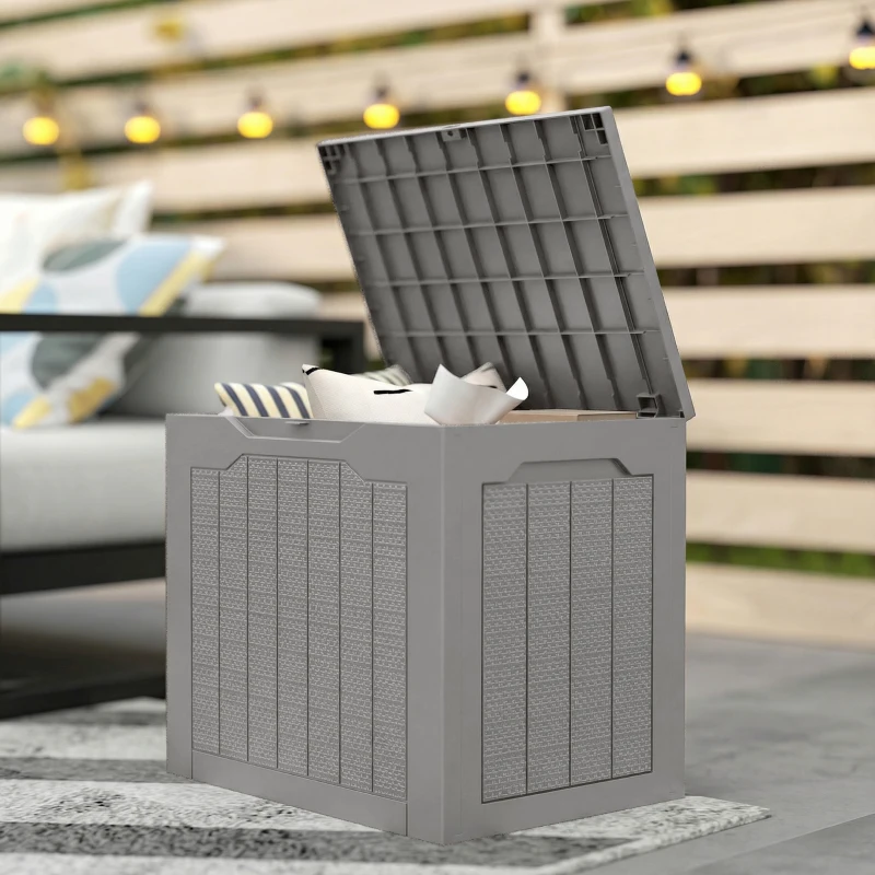 Outsunny 28 Gallon Deck Box, Resin Outdoor Storage Box with Handles, Waterproof and UV Resistant Storage Container