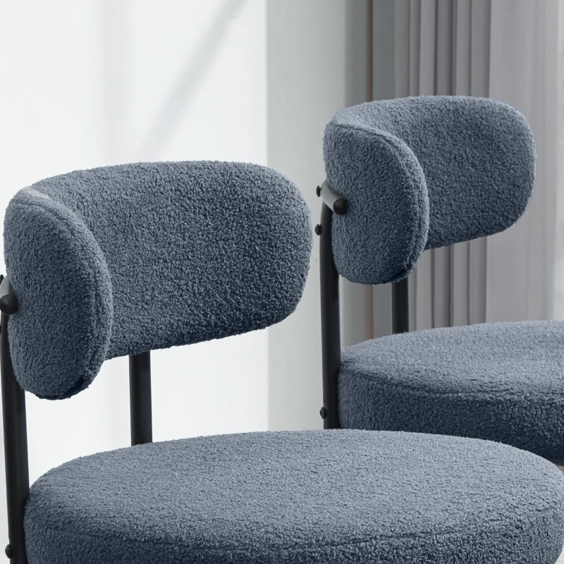 HOMCOM 2 Pieces Kitchen Chairs, Modern Dining Chairs w/ Berber Fleece Upholstery and Steel Legs for Living Room, Grey