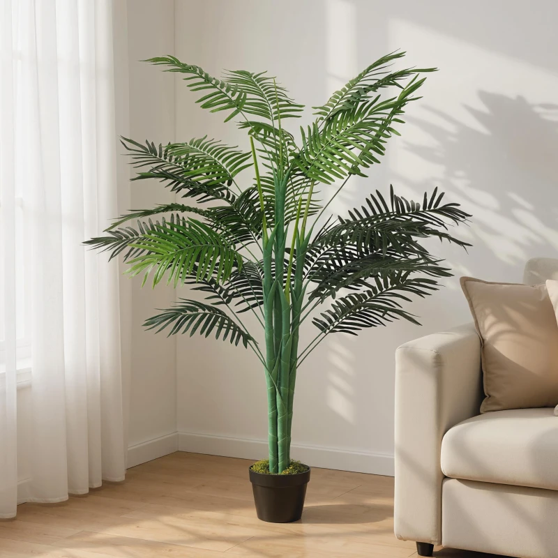Outsunny 5FT Artificial Palm Tree, Fake Tropical Tree with Lifelike Leaves, Faux Plant in Pot for Indoor Decoration, Green
