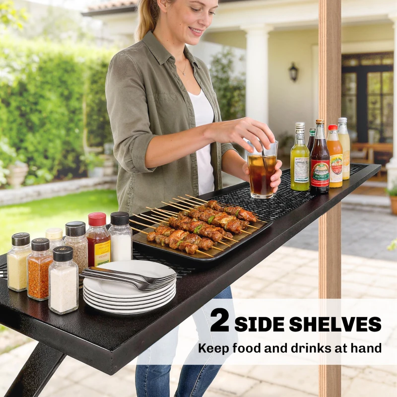 Outsunny 8 x 6ft Hardtop Grill Gazebo, BBQ Gazebo with Metal Double Roof, Outdoor Grill Canopy with Wood-Grain Aluminum Frame