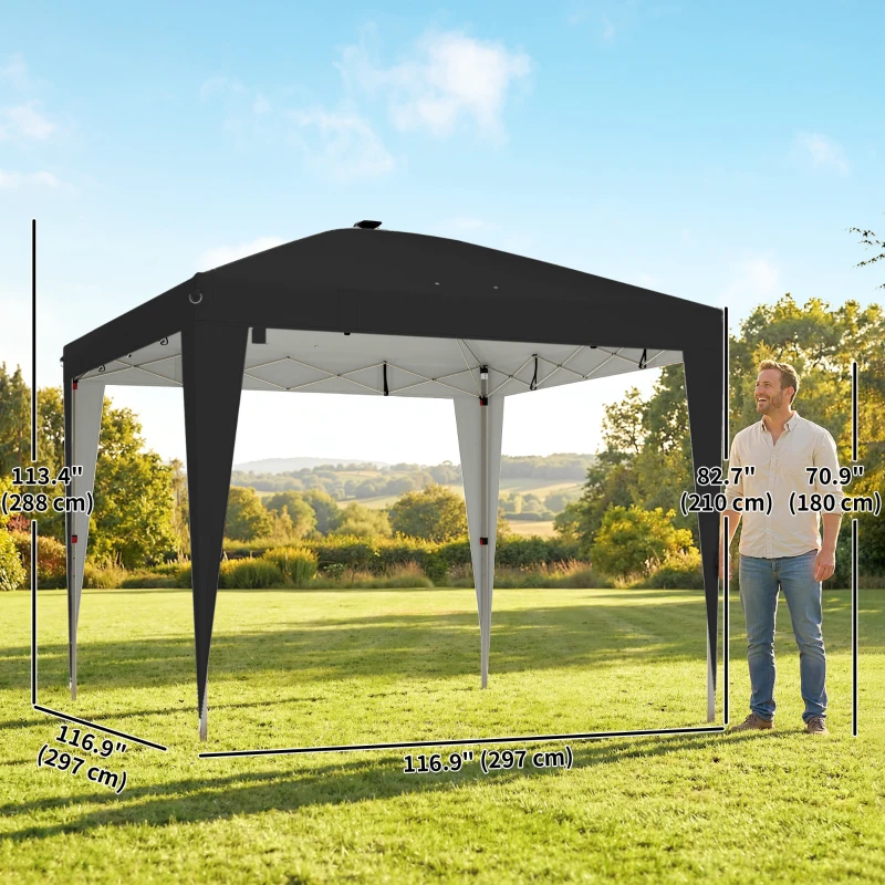 Outsunny 10 x 10 ft Pop Up Canopy Tent with Central Light, UPF 50+ Instant Portable Canopy Shelter with Remote, Black