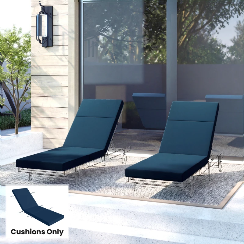 Outsunny Chaise Lounge Cushion, 4" Thick Outdoor Lounge Chair Cushions with Ties for Patio, 26" x 80 ", Navy Blue