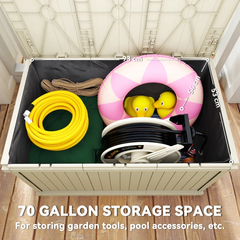 Outsunny 70 Gallon Deck Box, Resin Outdoor Storage Box with Handles, Waterproof Storage Container for Garden Tools, Sand