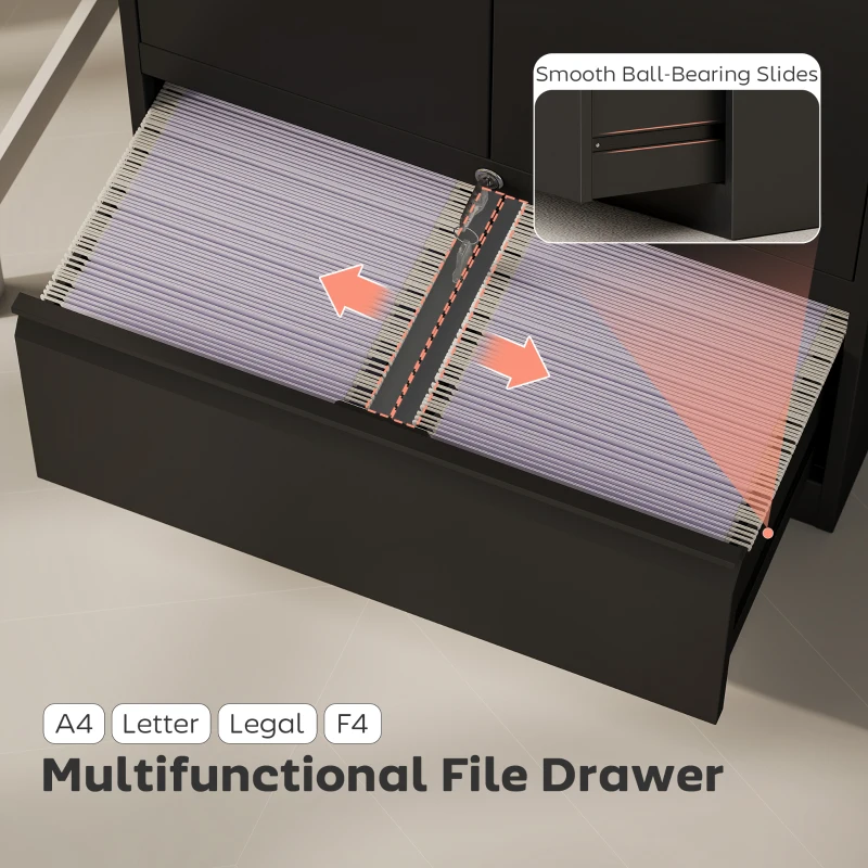 HOMCOM Lateral Filing Cabinet, Metal Storage Cabinet, Garage Cabinet with Double Locks, Adjustable Shelf and File Drawer, Black