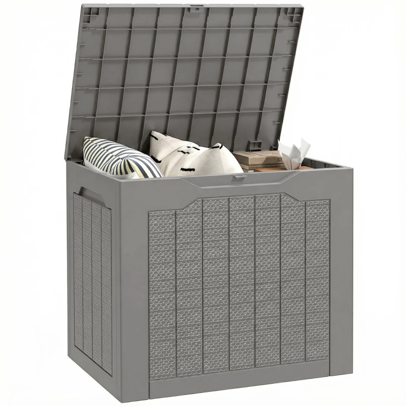 Outsunny 28 Gallon Deck Box, Resin Outdoor Storage Box with Handles, Waterproof and UV Resistant Storage Container