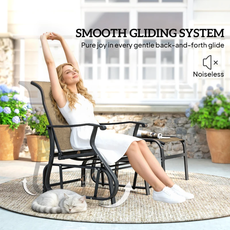 Outsunny Outdoor Glider with Ottoman, Patio Glider Chair Set with High Back, Wide Seat for Porch, Garden, Backyard, Tan