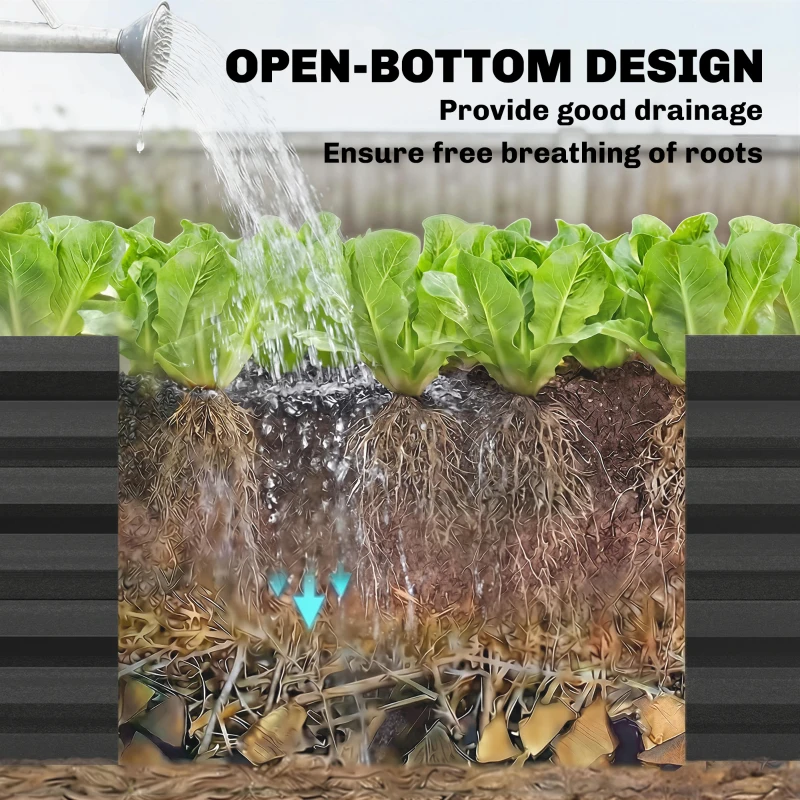 Outsunny Metal Raised Garden Bed with Trellis, Galvanized Garden Bed Kit Outdoor Garden Box with Trellis, Black