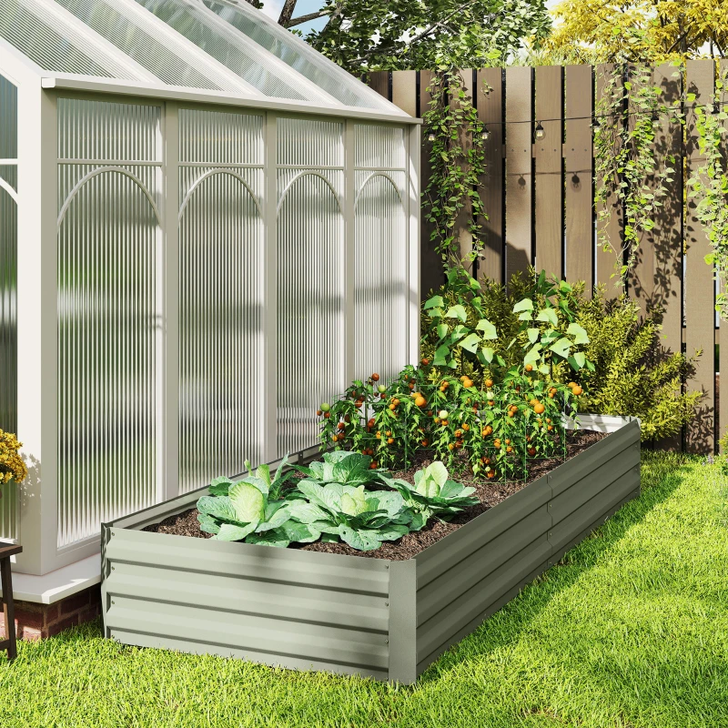 Outsunny 8 x 3 x 1ft Galvanized Raised Garden Bed, Metal Elevated Planter Box for Growing Flowers, Herbs, Succulents, Light Grey