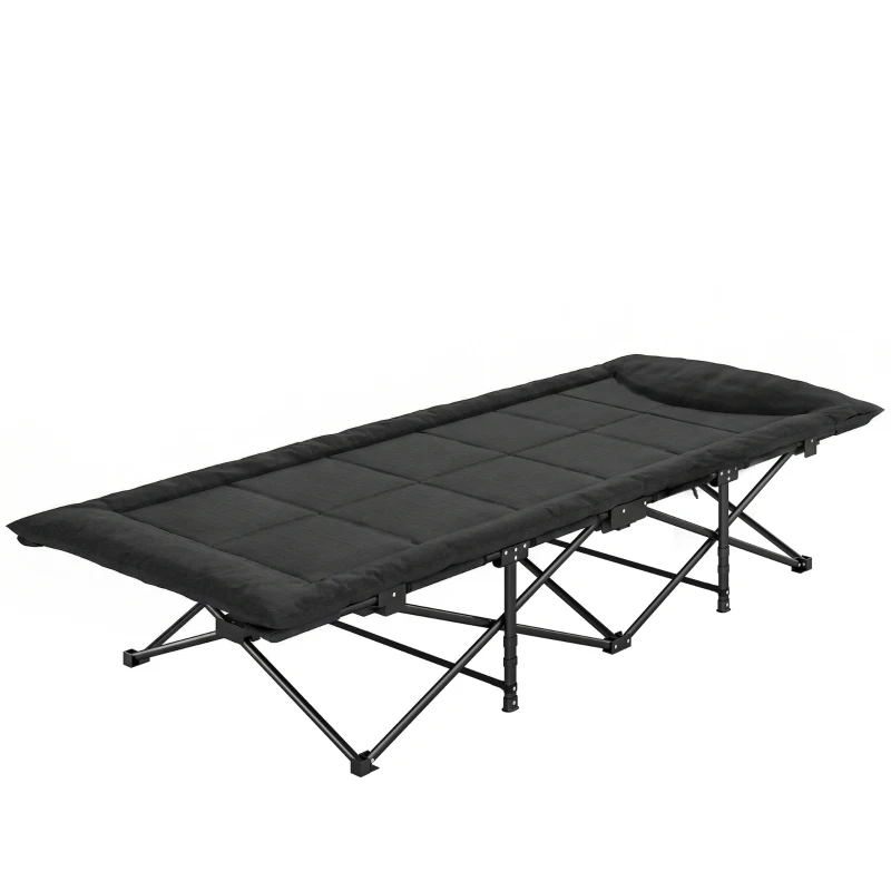 Outsunny Camping Cot for Adults with Padded Cushion, 31.5" Wide Folding Bed with Carry Bag and Non-Slip Feet, Black
