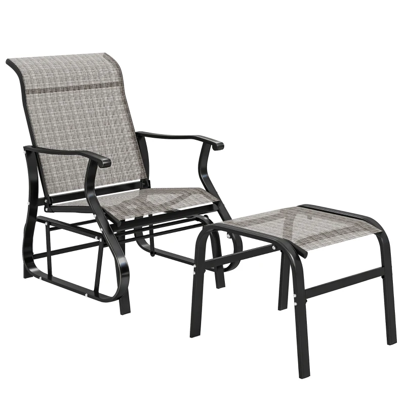 Outsunny Outdoor Glider with Ottoman, Patio Glider Chair Set with High Back, Wide Seat for Porch, Garden, Backyard, Gray