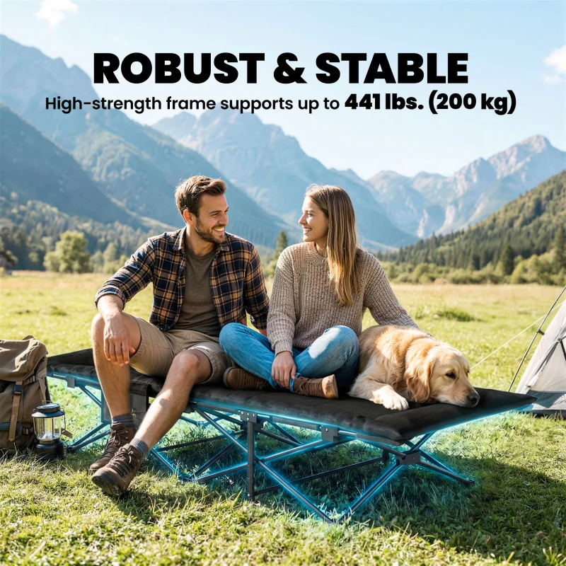 Outsunny Camping Cot for Adults with Padded Cushion, 31.5" Wide Folding Bed with Carry Bag and Non-Slip Feet, Black
