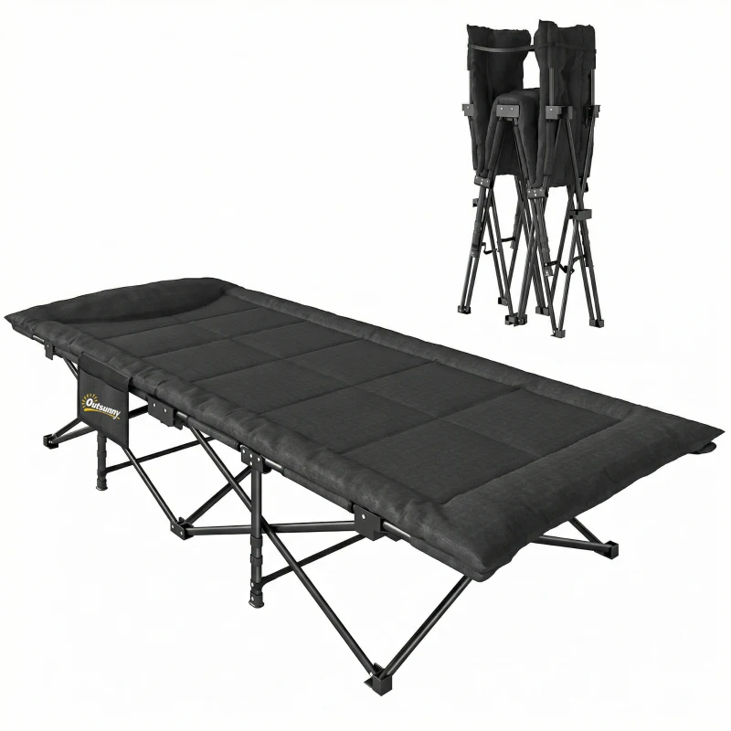 Outsunny Camping Cot for Adults with Padded Cushion, 31.5" Wide Folding Bed with Carry Bag and Non-Slip Feet, Black