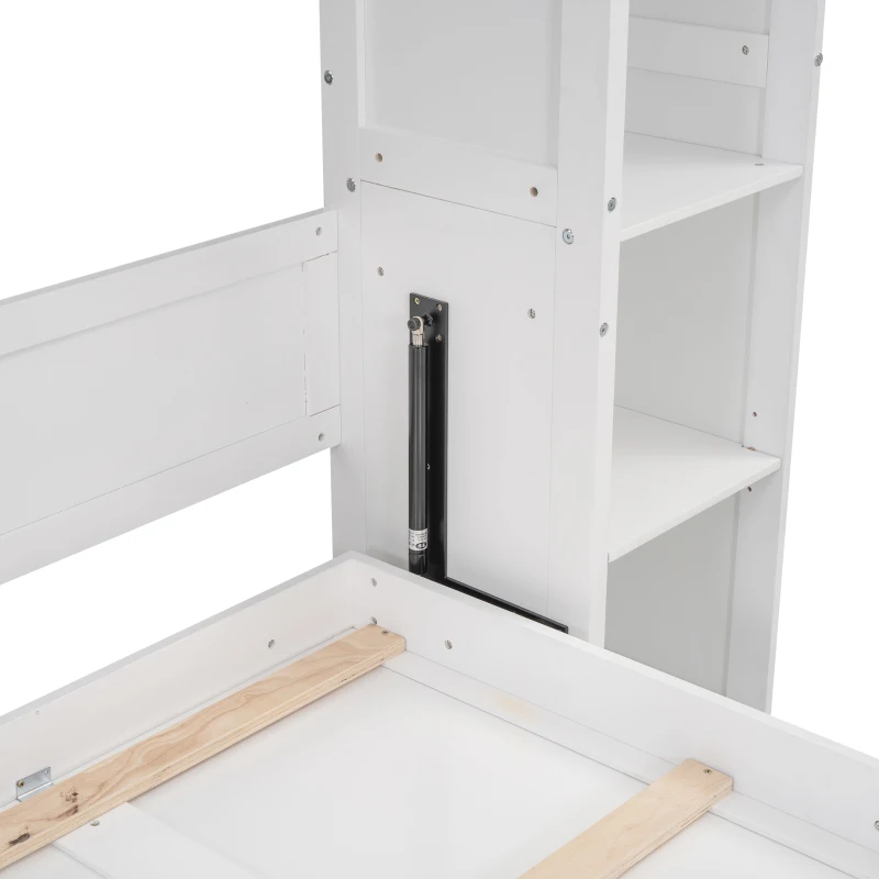 Full Size Murphy Bed with Shelves and LED Lights, Space-Saving Wall Bed with Flexible Slats, 87" L x 81" W x 83.5" H, White