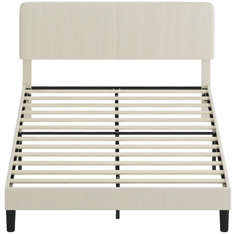 HOMCOM Queen Size Bed Frame with Adjustable Upholstered Headboard Platform Bed Frame Wood Slat Support Noise Free Light Grey