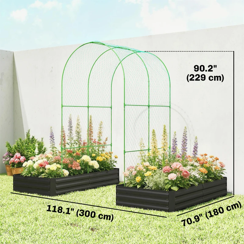 Outsunny Metal Raised Garden Bed with Trellis, Galvanized Garden Bed Kit Outdoor Garden Box with Trellis, Black