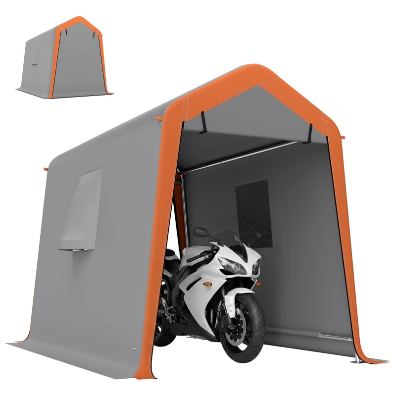 Outsunny 6' x 8' Portable Shed, Outdoor Storage Shed Tent with Doors, Windows, Waterproof Motorcycle Bike Tent, Light Grey