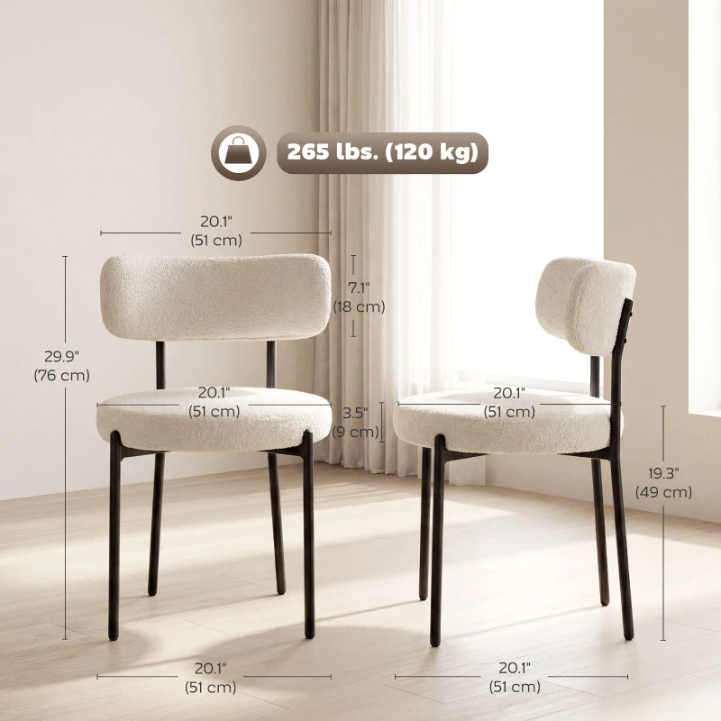 HOMCOM 4 Pieces Kitchen Chairs, Modern Dining Chairs w/ Berber Fleece Upholstery and Steel Legs for Living Room, Beige