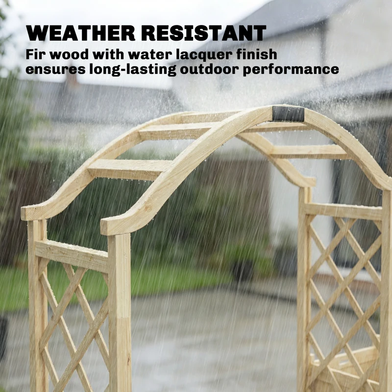 Outsunny Wooden Garden Arch with 2 Planter Boxes, Arch Trellis for Climbing Plants, Decorative Arbor Archway, Natural Wood