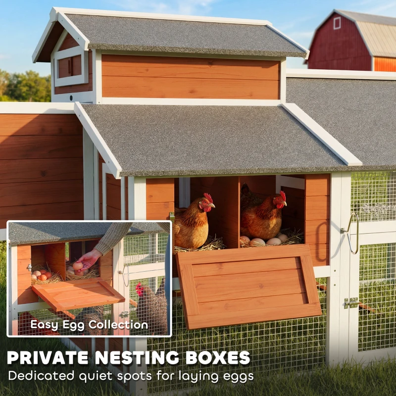 PawHut 79"L Chicken Coop with Run for 6 Chickens, Wooden Chicken House with Nesting Boxes and Pull-Out Tray