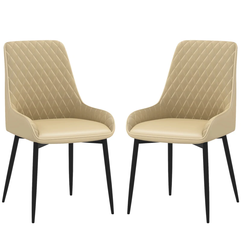 HOMCOM Upholstered Kitchen Chairs, Modern Dining Chairs Set of 2 with Diamond Tufting and Steel Legs for Dining Room, Khaki