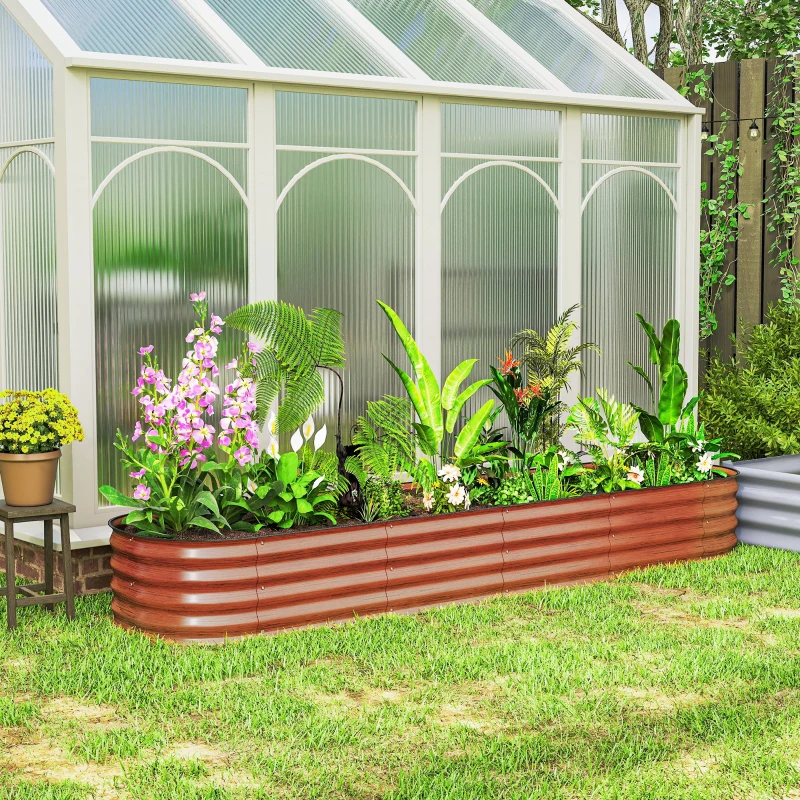 Outsunny 7.9' x 2' x 1' Galvanized Raised Garden Bed Kit, Metal Planter Box with Safety Edging, Brown