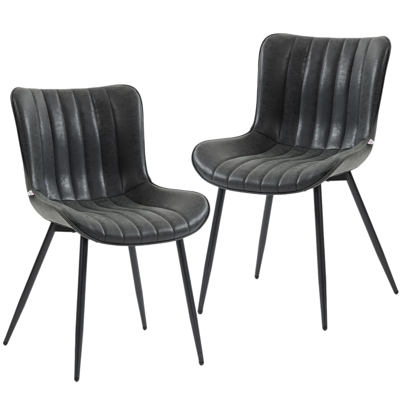 HOMCOM Dining Chairs Set of 2, PU Leather Upholstered Kitchen Chairs with Backrest and Steel Legs, Black