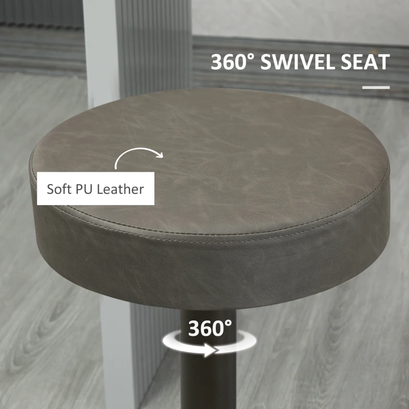 HOMCOM Modern Adjustable Bar Stools Set of 2, Swivel Barstool with Footrest, PU Leather Round Top for Kitchen, Dark Grey