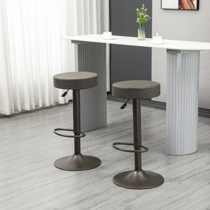 HOMCOM Modern Adjustable Bar Stools Set of 2, Swivel Barstool with Footrest, PU Leather Round Top for Kitchen, Dark Grey