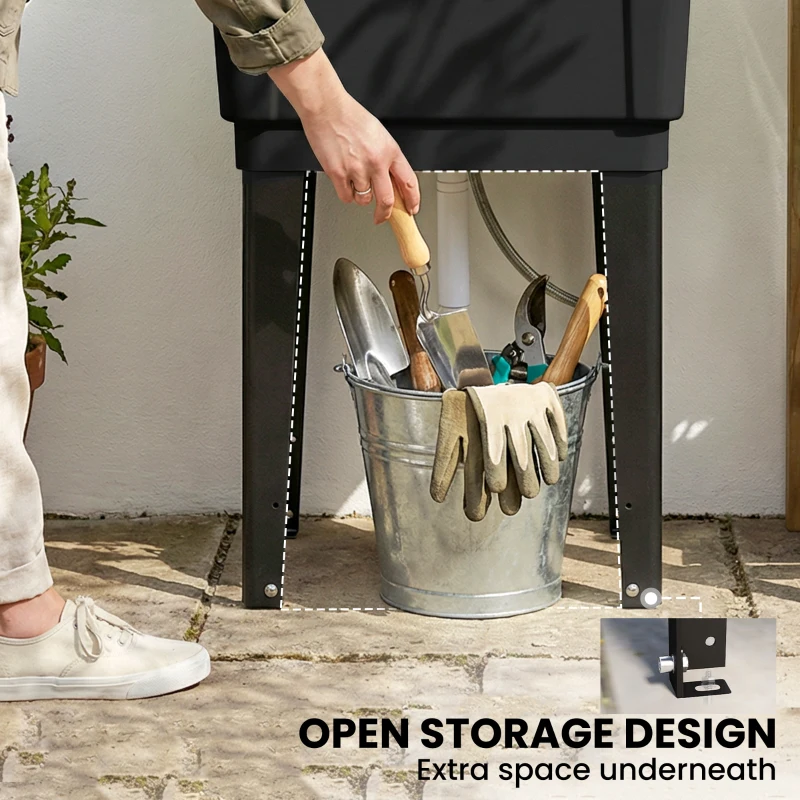 Outsunny Portable 23-Gallon Utility Sink Laundry Tub for Washing Room, Freestanding Laundry Sink with Soap Dispenser, Black