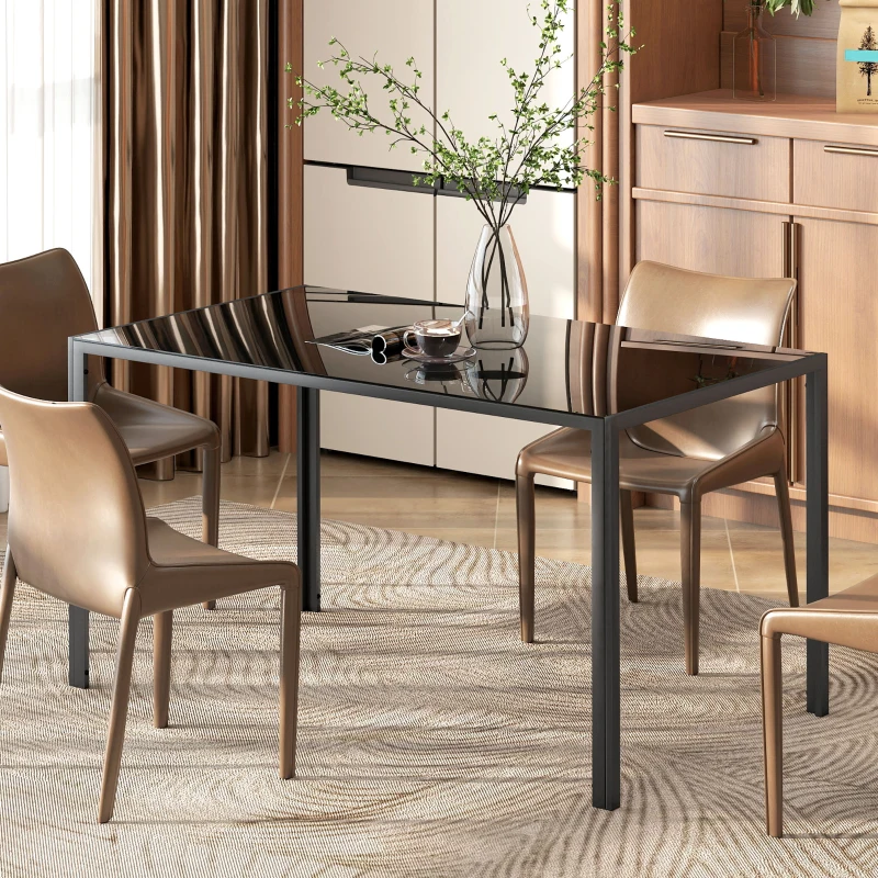 HOMCOM Rectangular Kitchen Table for 4 People, Dining Table with Tabletop Tempered Glass for Dining Room, Living Room, Black