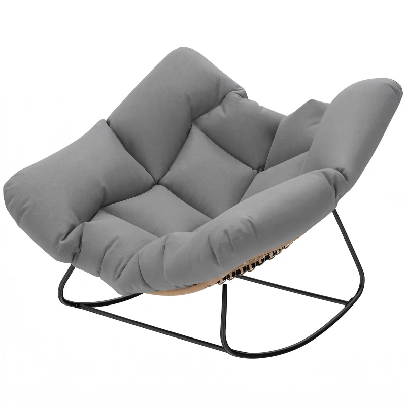Outsunny Indoor Outdoor Papasan Rocking Chair, Oversized Rocking Egg Chair with Cushion for Garden, Patio, Grey