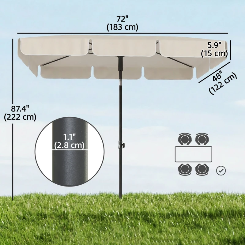 Outsunny 6' x 4' Patio Umbrella with Tilt, Rectangular Outdoor Umbrella for Garden, Beige