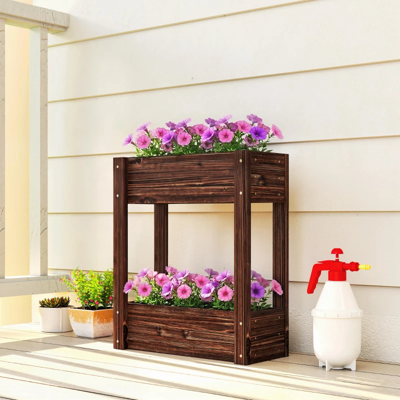 Outsunny 2-Tier Wooden Raised Garden Bed with Legs, 23.6" x 9.8" x 27.6" Elevated Planter Box with Drainage Holes and Bed Liner