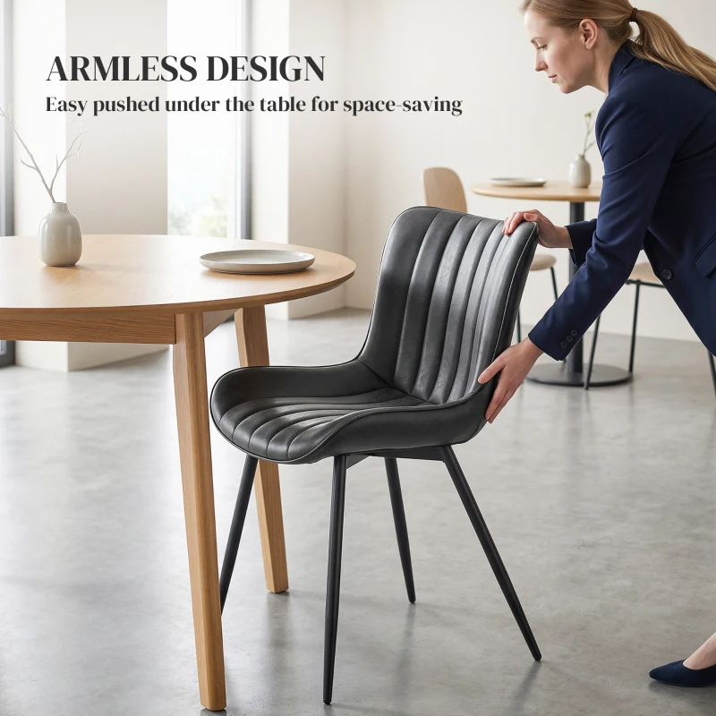 HOMCOM Dining Chairs Set of 2, PU Leather Upholstered Kitchen Chairs with Backrest and Steel Legs, Black