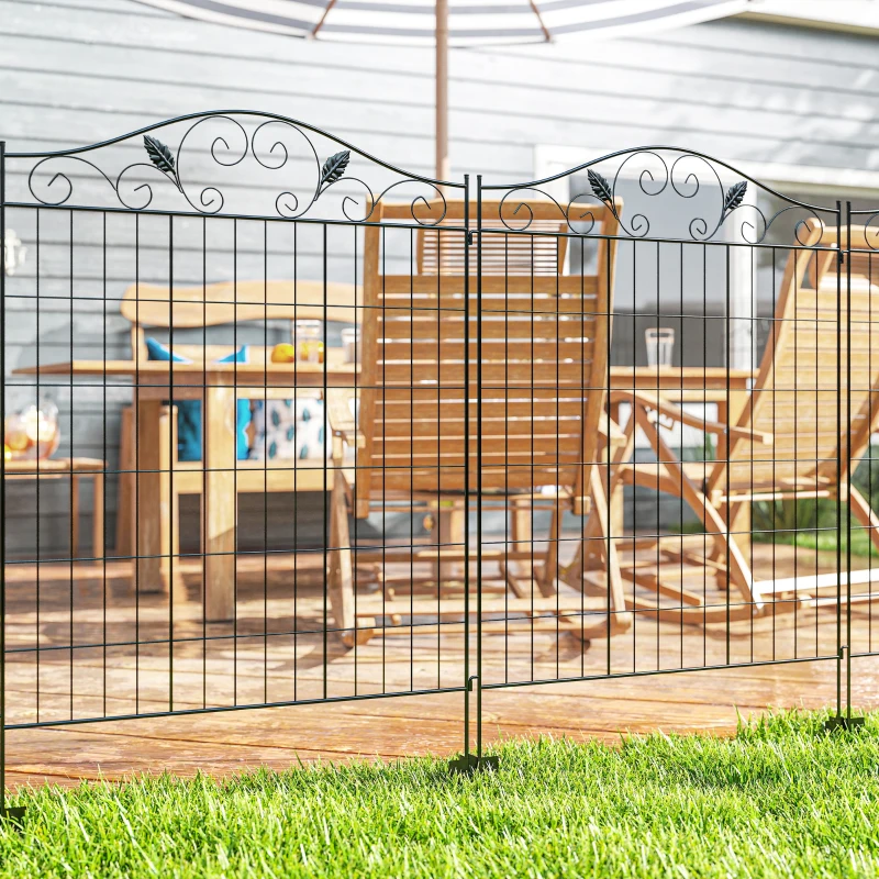 Outsunny Garden Fence, 4 Pack, 44 in(H) x 12 ft(L) Folding Garden Fence Border, No Dig Ground Stake Metal Fence Panels for Outdoor Patio Yard Landscape