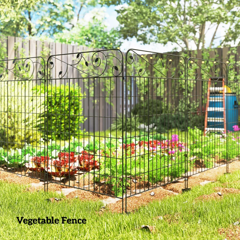 Outsunny Garden Fence, 4 Pack Steel Fence Panels, 11.5' L x 43" H, Rust-Resistant Decorative Border Flower Edging for Yard, Landscape, Patio, Outdoor Decor, Square Vines