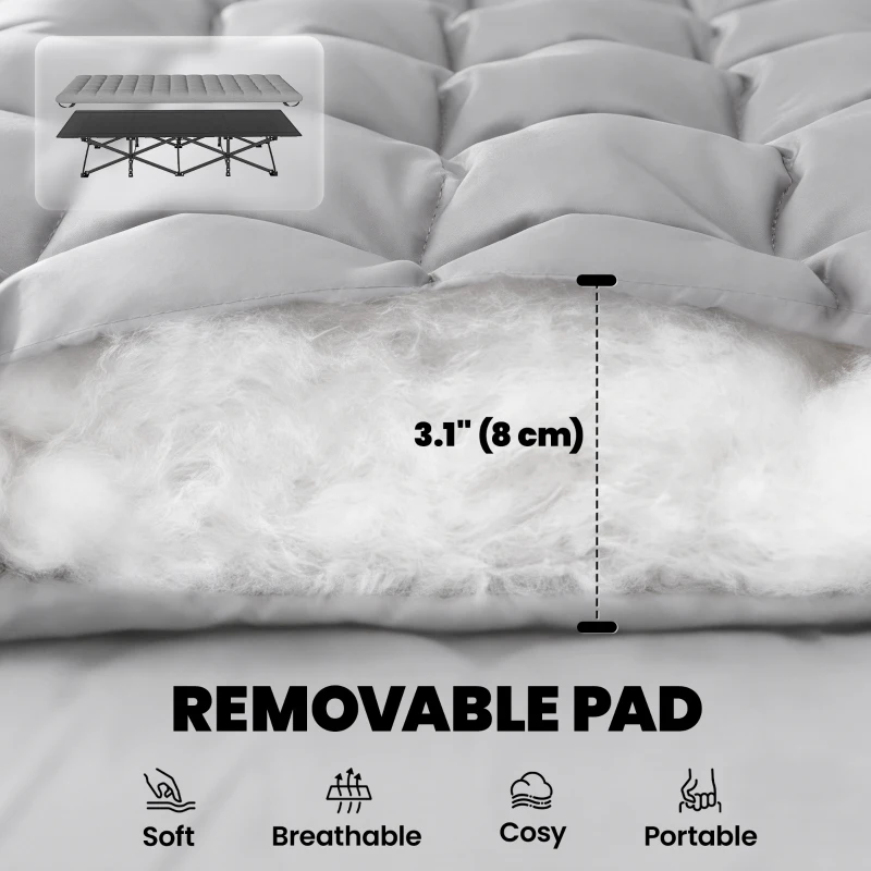 Outsunny Camping Cot with Soft Pad, 32" Extra Wide Folding Cots with Non-Slip Feet and Carry Bag, Grey