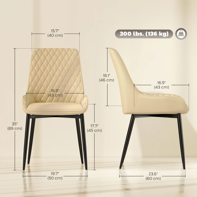 HOMCOM Upholstered Kitchen Chairs, Modern Dining Chairs Set of 4 with Diamond Tufting and Steel Legs for Dining Room, Khaki