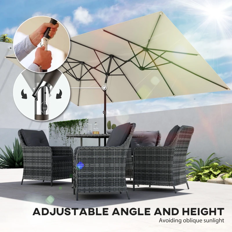 Outsunny Double-Sided Patio Umbrella Parasol with Tilt, Adjustable Height, Vents and 12 Ribs, for Garden, White