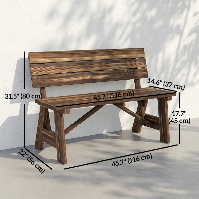 Outsunny Wooden Garden Bench for Outdoor, 2-person Patio Bench, Loveseat Furniture, Carbonized