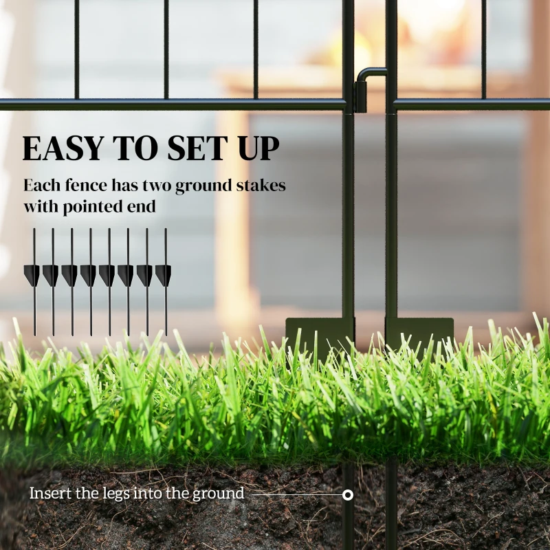Outsunny Garden Fence, 4 Pack, 44 in(H) x 12 ft(L) Folding Garden Fence Border, No Dig Ground Stake Metal Fence Panels for Outdoor Patio Yard Landscape