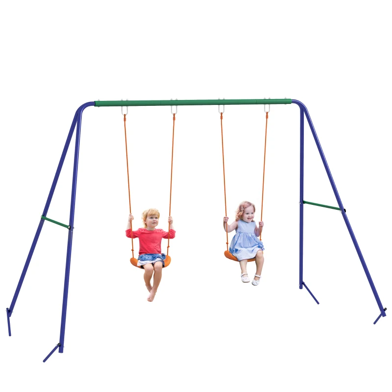 Outsunny Kids Swing Set Outdoor Metal Swing Frame with Double Swing Seats for 1-2 Children Aged 3-8 Years Old