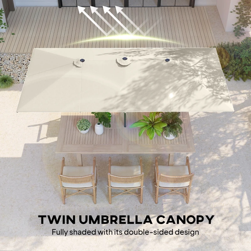 Outsunny Double-Sided Patio Umbrella Parasol with Tilt, Adjustable Height, Vents and 12 Ribs, for Garden, White