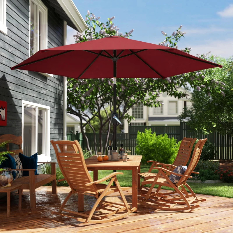 Outsunny 9FT Patio Umbrella, Outdoor Table Patio Umbrellith Tilt, Crank, 6 Ribs, UV Protection for Garden, Lawn, Deck, Backyard